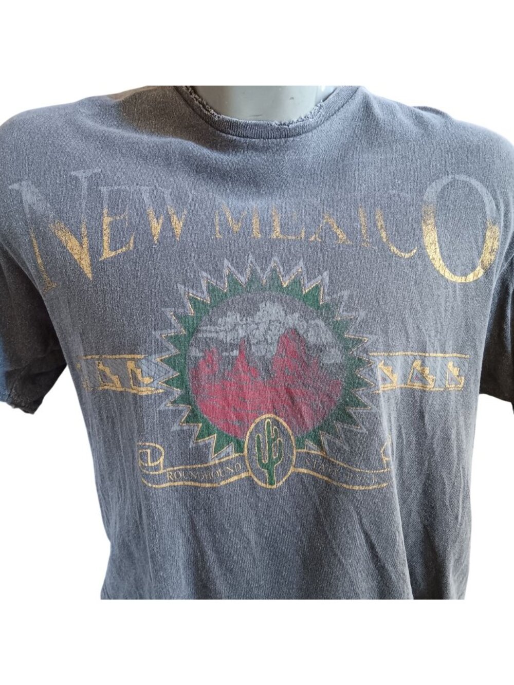 New Mexico Large Boxy T-shirt Distressed Graphic Tee American Highway Gray